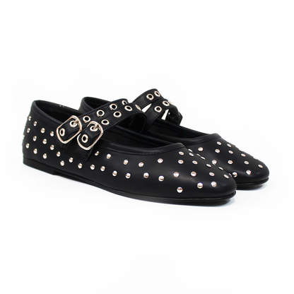 Flat Ballerina con Estoperoles doble Pulsera color Negro de Dama TACZA