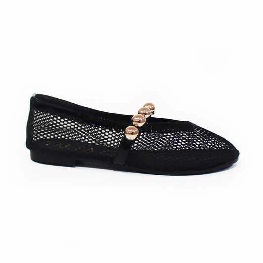 Flat de Malla Negro con Tira de Botones Dorados TACZA
