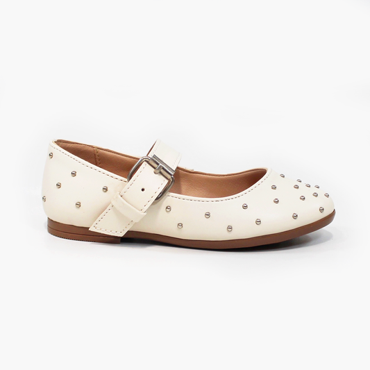 Balerina Flat de Niña Late con Perlitas Plata JAKUNA