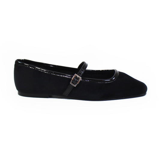 Flat Mary Jane de Piel Terciopelo Negro STEFANIA