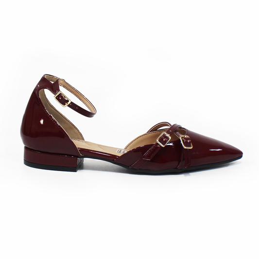 Flat Puntal con Talón y Pulsera Vino Charol de Dama LADY PAULINA