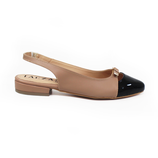 Flat Slingback Destalonada Bicolor Maquillaje Negro Charol TACZA