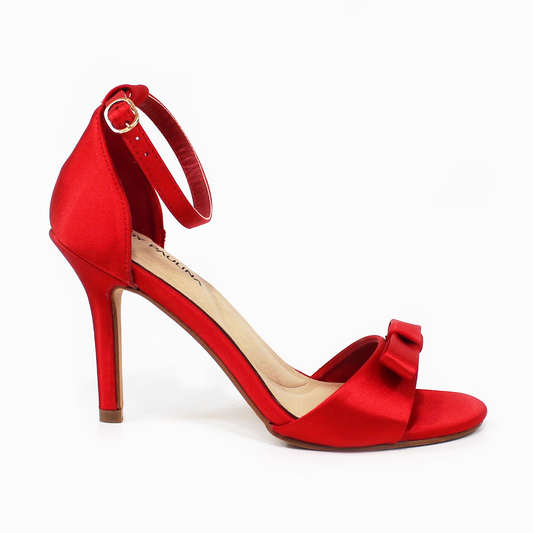 Sandalia de Fiesta Shantung Rojo con Moño Tacón Stiletto de Dama LADY PAULINA