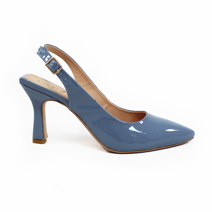 Zapatilla Slingback Puntal con tacón campana Destalonada Azul Charol de Dama TACZA