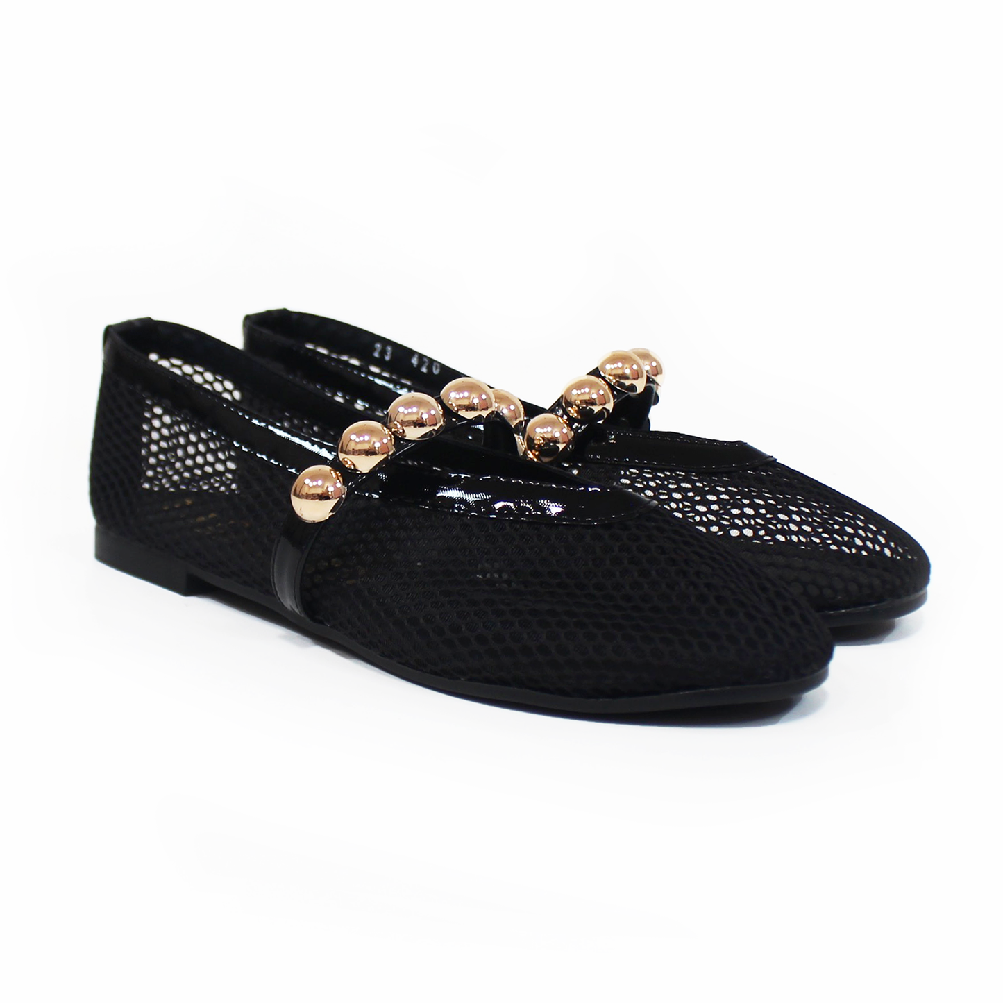 Flat de Malla Negro con Tira de Botones Dorados TACZA