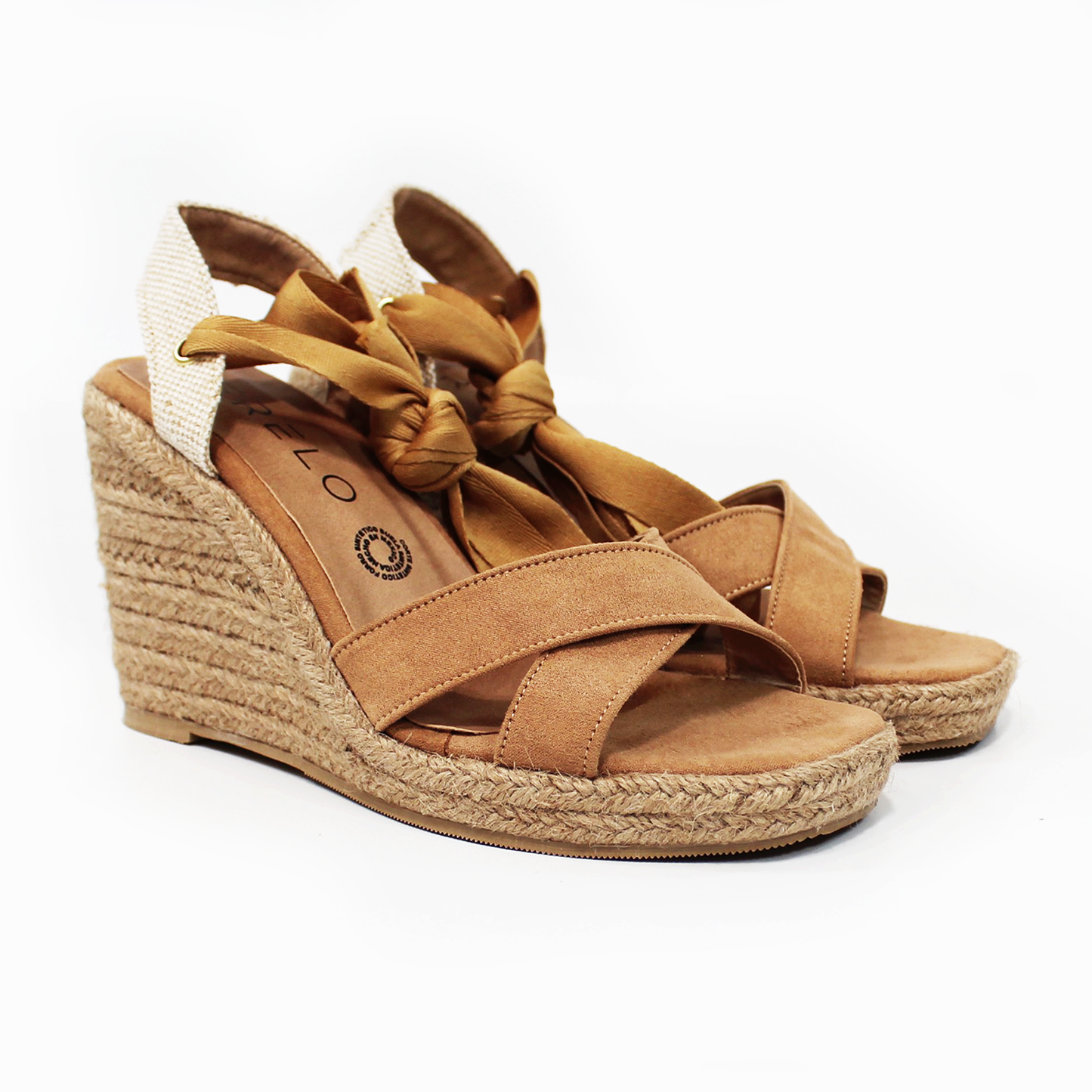 Alpargata de Plataforma Cuña con Lazos Camel Combinada FERELO