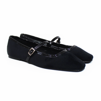 Flat Mary Jane de Piel Terciopelo Negro STEFANIA