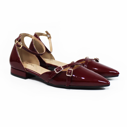 Flat Puntal con Talón y Pulsera Vino Charol de Dama LADY PAULINA