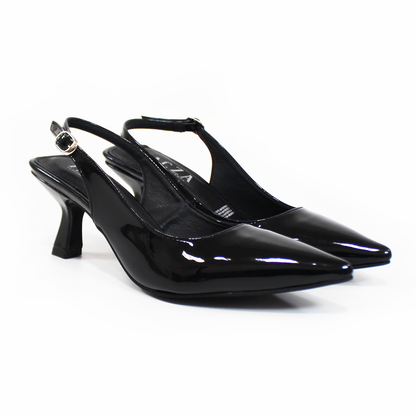 Slingback Tacón Campana Puntal Negro Charol de Dama TACZA