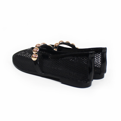 Flat de Malla Negro con Tira de Botones Dorados TACZA