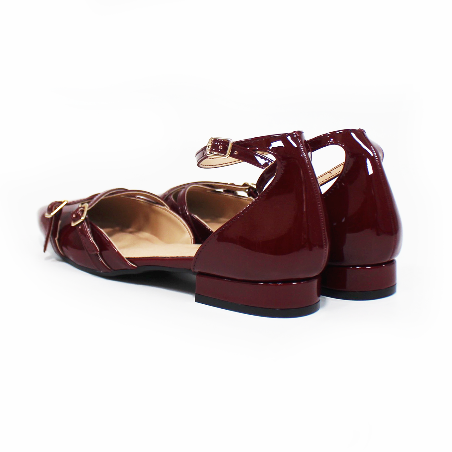 Flat Puntal con Talón y Pulsera Vino Charol de Dama LADY PAULINA