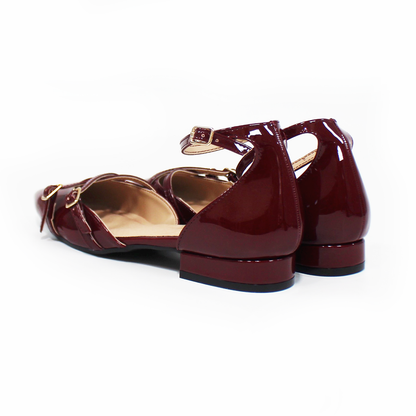 Flat Puntal con Talón y Pulsera Vino Charol de Dama LADY PAULINA