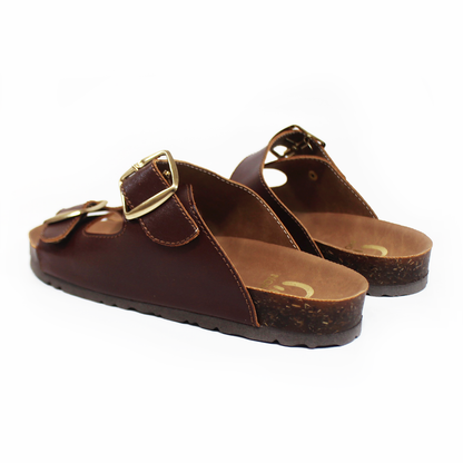 Sandalia NOMADAS doble Hebilla Café con suela Corcho de Dama