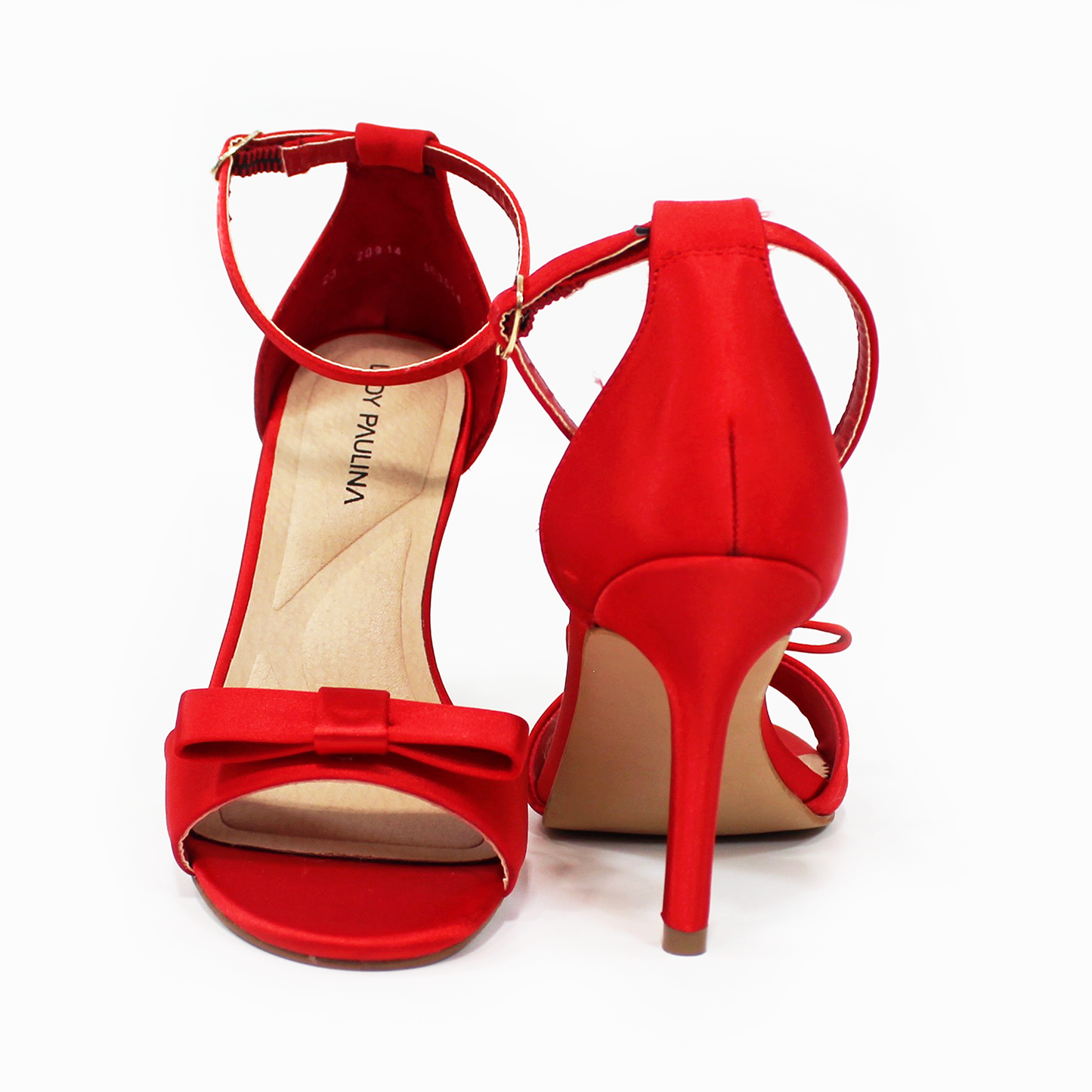 Sandalia de Fiesta Shantung Rojo con Moño Tacón Stiletto de Dama LADY PAULINA