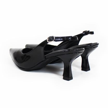 Slingback Tacón Campana Puntal Negro Charol de Dama TACZA