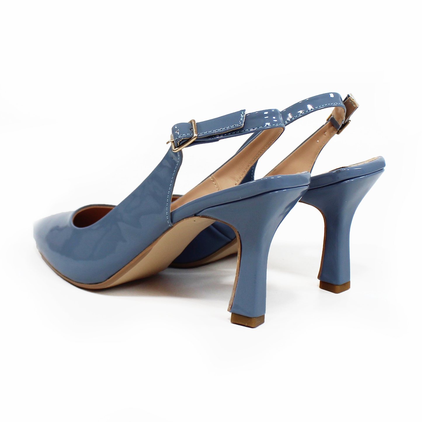 Zapatilla Slingback Puntal con tacón campana Destalonada Azul Charol de Dama TACZA