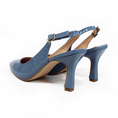 Zapatilla Slingback Puntal con tacón campana Destalonada Azul Charol de Dama TACZA