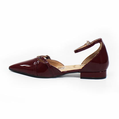 Flat Puntal con Talón y Pulsera Vino Charol de Dama LADY PAULINA