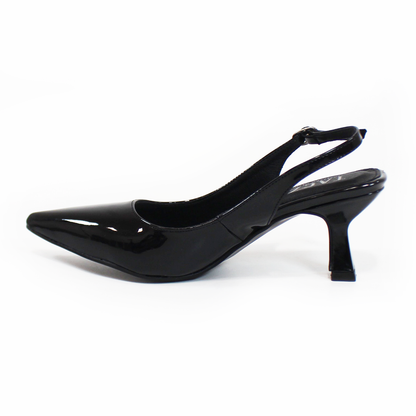 Slingback Tacón Campana Puntal Negro Charol de Dama TACZA