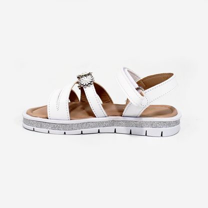 Sandalia de Niña con Flores Blanco con Velcro JAKUNA
