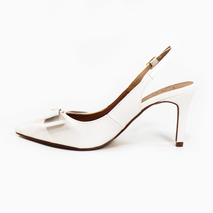 Zapatilla Slingback con Moño Blanco Perla de Dama TACZA