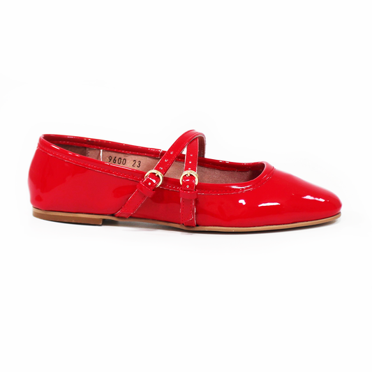 Flat Ballerina Clásica Rojo Charol con Pulseras Cruzadas en empeine de Dama TACZA