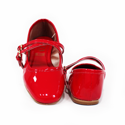 Flat Ballerina Clásica Rojo Charol con Pulseras Cruzadas en empeine de Dama TACZA