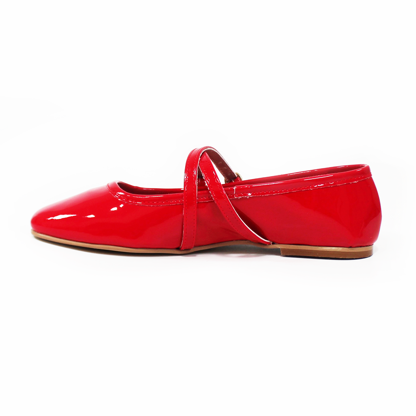 Flat Ballerina Clásica Rojo Charol con Pulseras Cruzadas en empeine de Dama TACZA