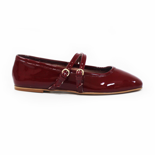 Flat Ballerina Clásica Vino Charol con Pulseras Cruzadas en empeine de Dama TACZA