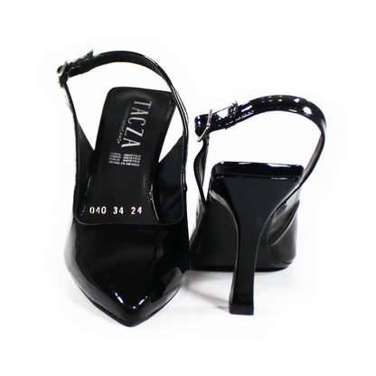 Zapatilla Slingback Puntal con tacón campana Destalonada Negro Charol de Dama TACZA