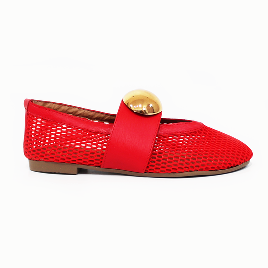 Flat de Malla Rojo con Boton Dorado de Dama ZTA
