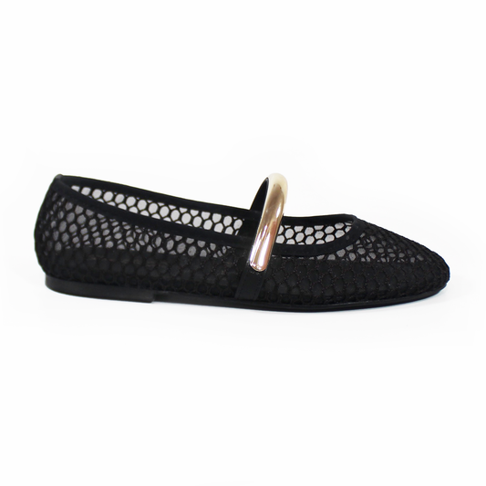 Flat de Mesh Negro con Detalle Dorado de Dama SENTIES