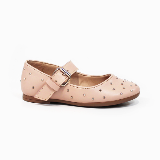 Balerina Flat de Niña Nude con Perlitas Plata JAKUNA