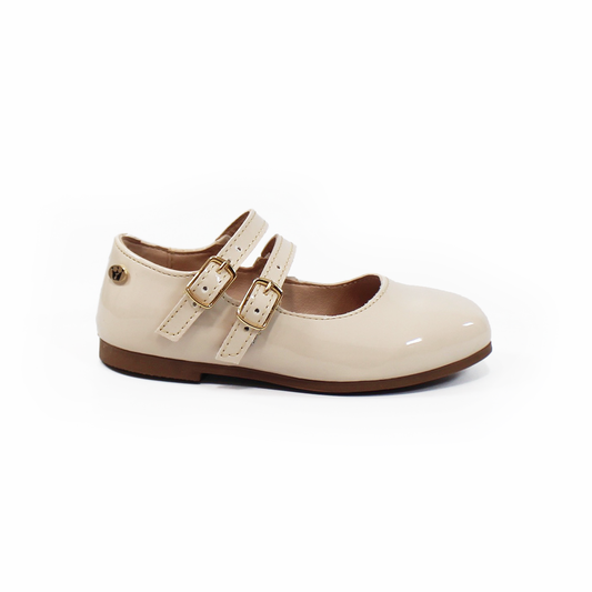 Mary Jane de Niña Beige Charol con Doble Pulsera JAKUNA