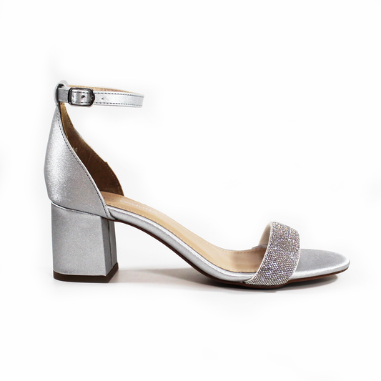 Sandalia de Fiesta Plata de Tacón Bajo con Pulsera y Brillos de Dama LADY PAULINA