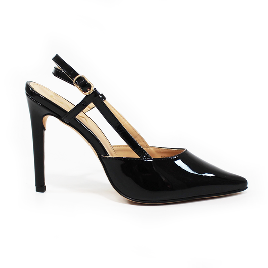 Stiletto Slignback Puntal Descubierto Negro Charol de Dama DVA