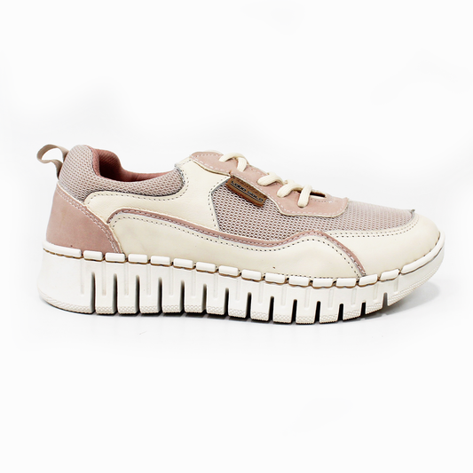 Tenis Sneaker LOBO SOLO Confort de Piel Beige Combinado de Dama