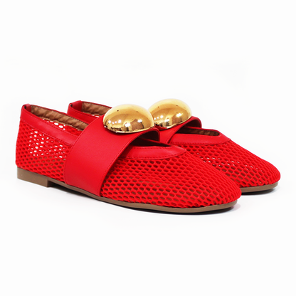 Flat de Malla Rojo con Boton Dorado de Dama ZTA