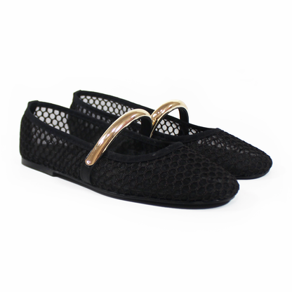 Flat de Mesh Negro con Detalle Dorado de Dama SENTIES