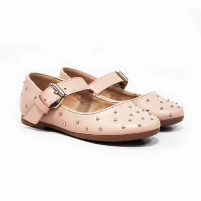 Balerina Flat de Niña Nude con Perlitas Plata JAKUNA