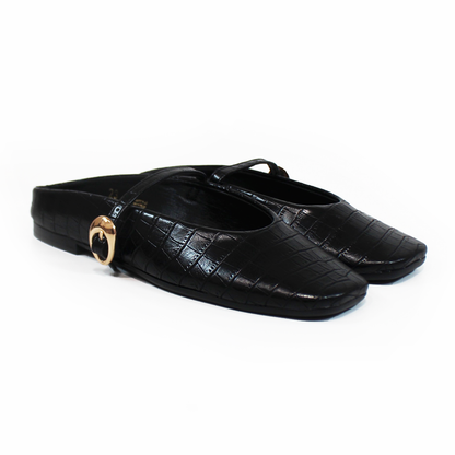 Mule Negro Croco con Pulsera en Empeine de Dama TACZA