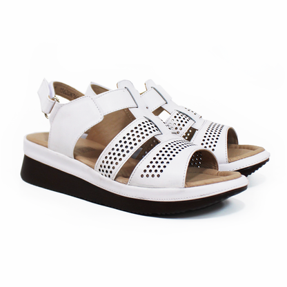 Sandalia Confort de Piel Blanca con Velcro de Dama SUAVE CAMINAR