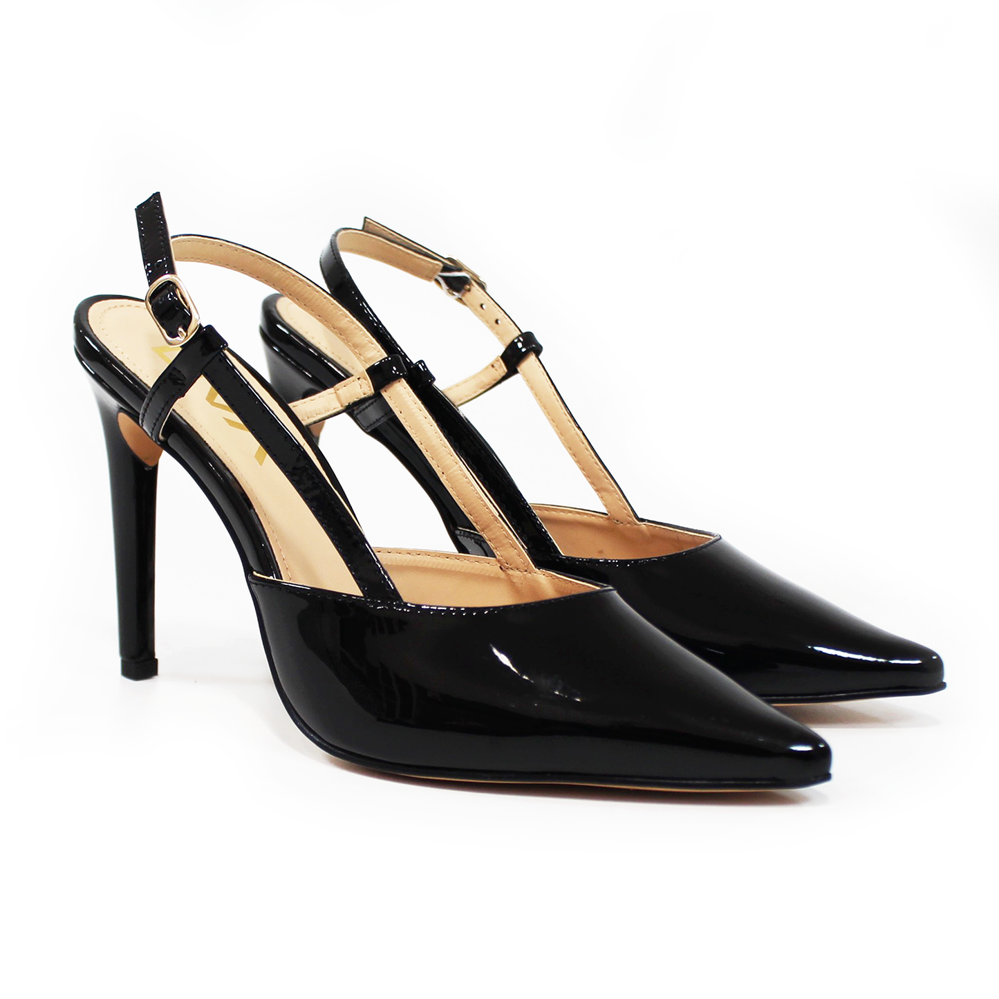 Stiletto Slignback Puntal Descubierto Negro Charol de Dama DVA