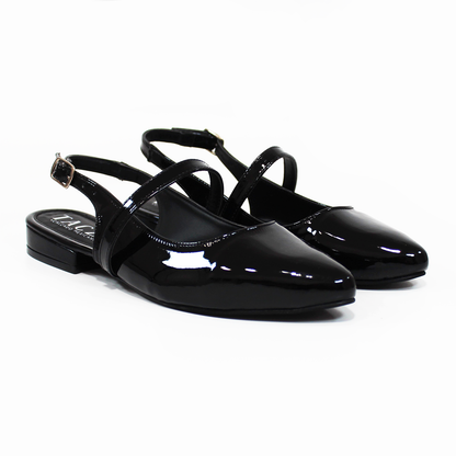 Flat Slingback Destalonada Negro Charol TACZA