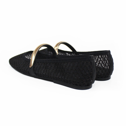 Flat de Mesh Negro con Detalle Dorado de Dama SENTIES