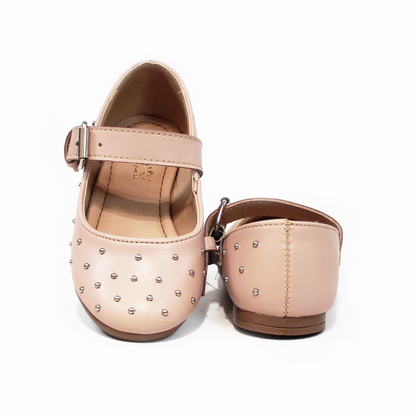 Balerina Flat de Niña Nude con Perlitas Plata JAKUNA