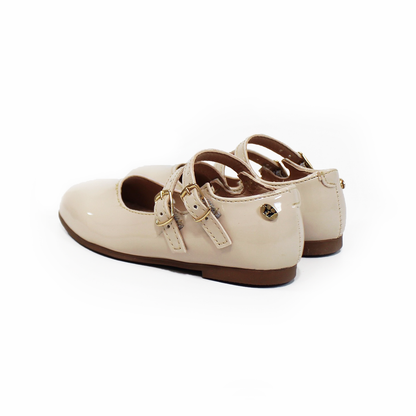 Mary Jane de Niña Beige Charol con Doble Pulsera JAKUNA