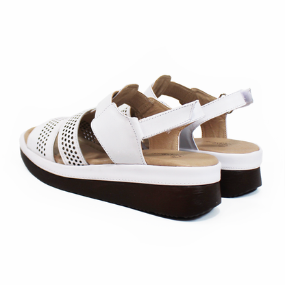 Sandalia Confort de Piel Blanca con Velcro de Dama SUAVE CAMINAR