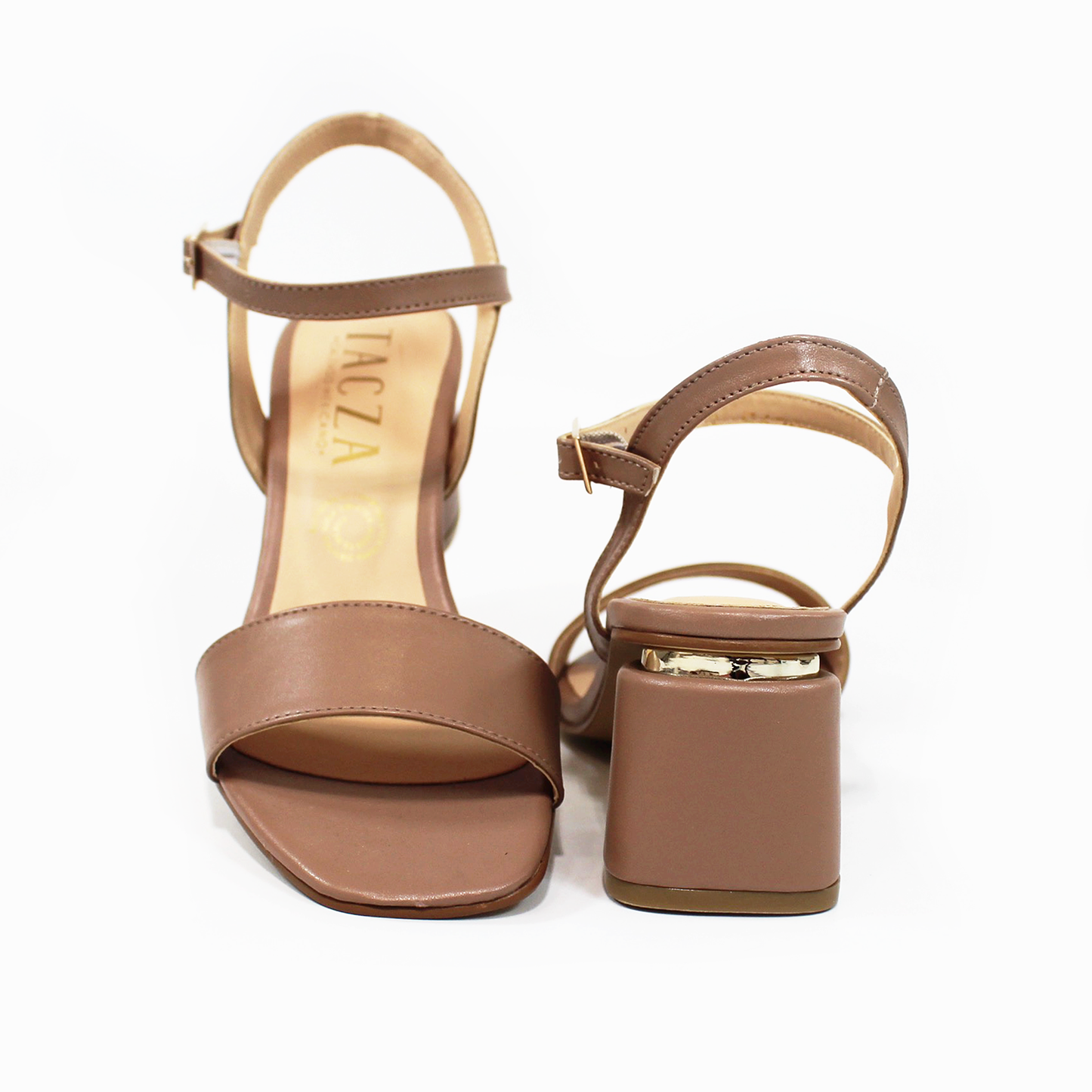 Sandalia de Tacón Natural con Pulsera y Detalle Dorado TACZA