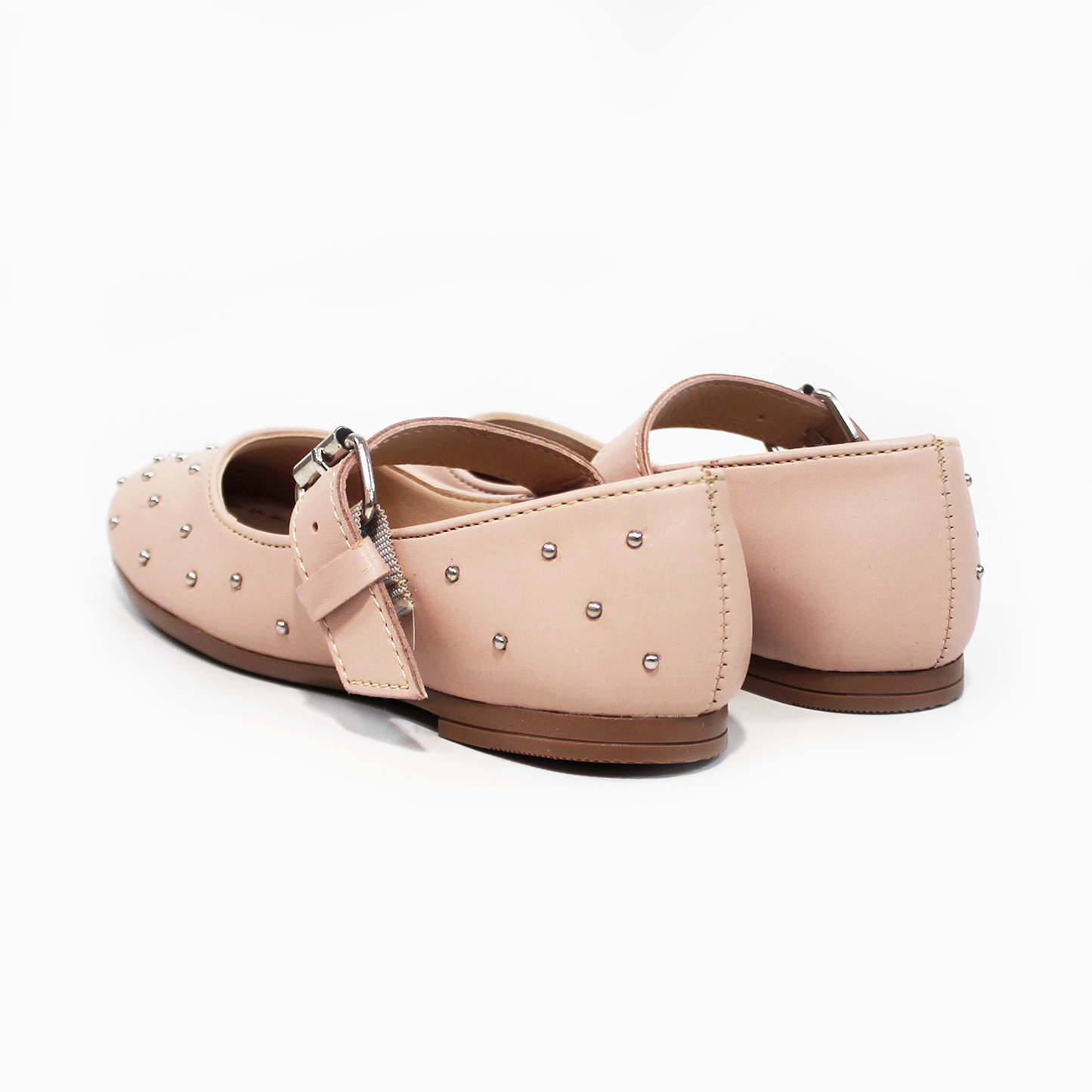 Balerina Flat de Niña Nude con Perlitas Plata JAKUNA